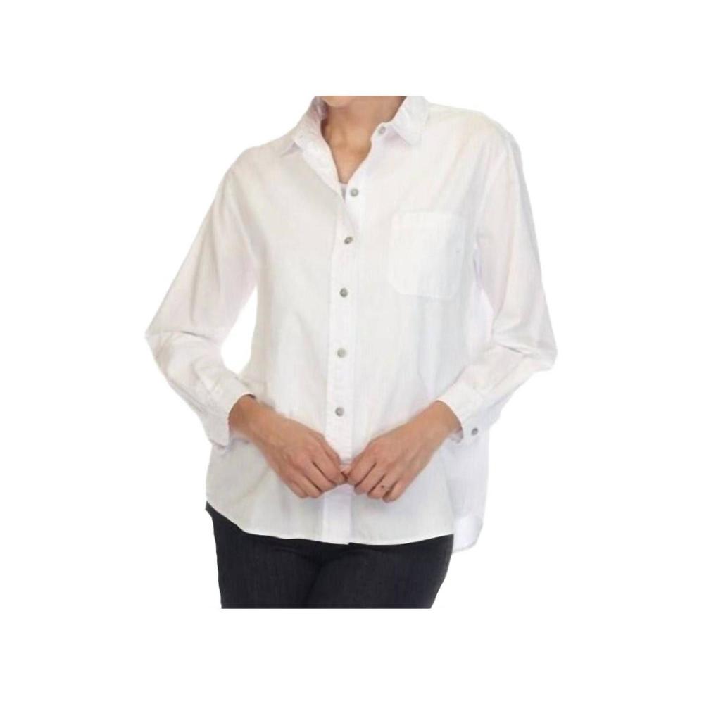 Relaxed White Button-Down Shirt with Chest Pocket - Women